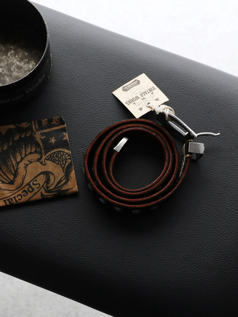 Vintage Works ヴィンテージワークス Leather belt 7Hole レザーベルト 7ホール コンチョ 茶芯 DH5738 CH-2