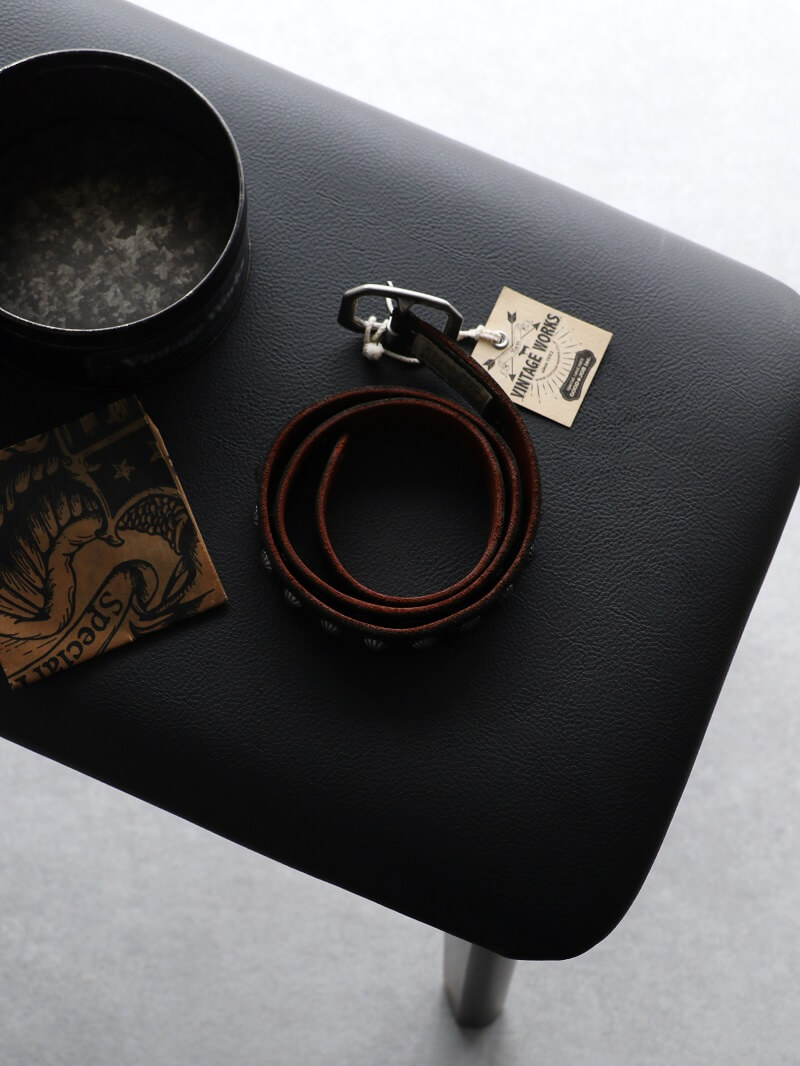 Vintage Works ヴィンテージワークス Leather belt 7Hole レザーベルト 7ホール コンチョ 茶芯 DH5726 CH-2