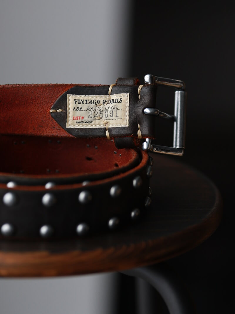 Vintage Works ヴィンテージワークス Leather belt 5Hole Made in USA studs レザースタッズベルト 5ホール 茶芯 DH5550