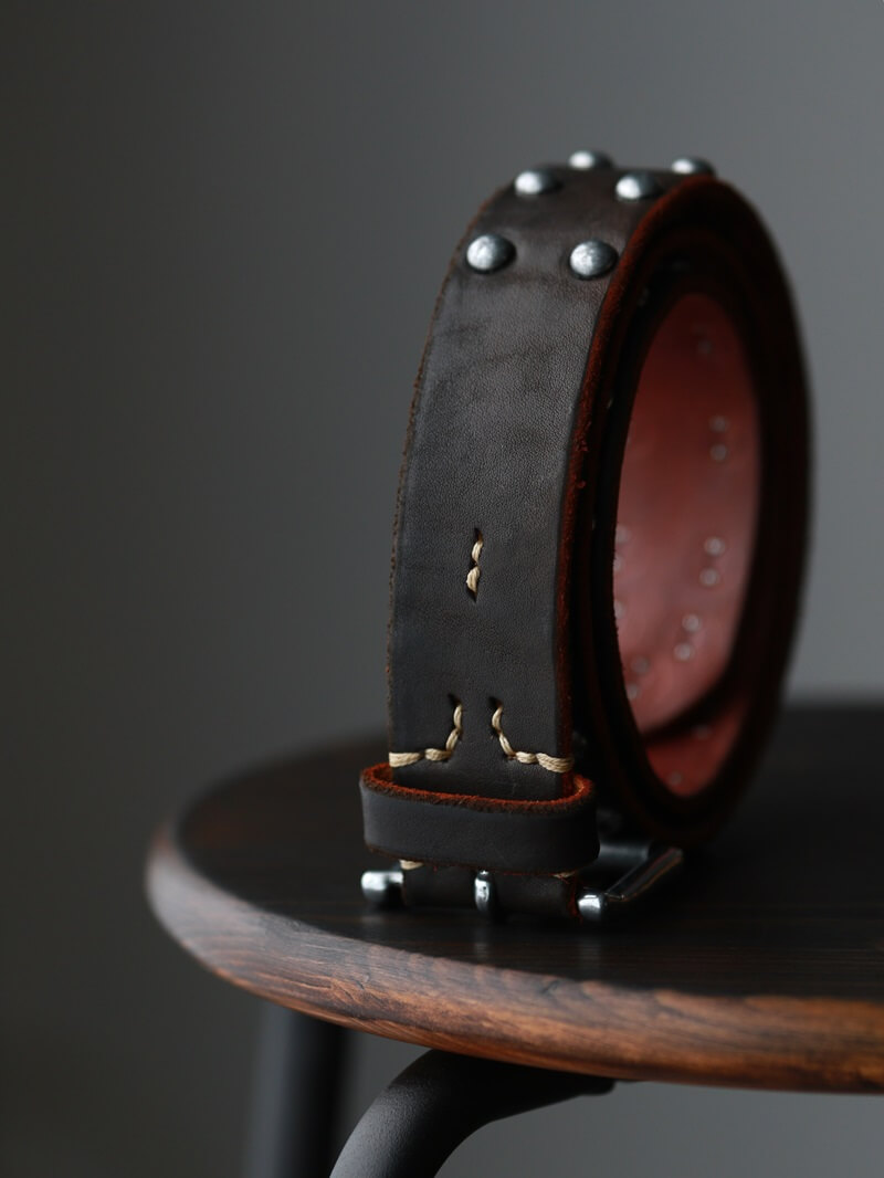 Vintage Works ヴィンテージワークス Leather belt 5Hole Made in USA studs レザースタッズベルト 5ホール 茶芯 DH5550