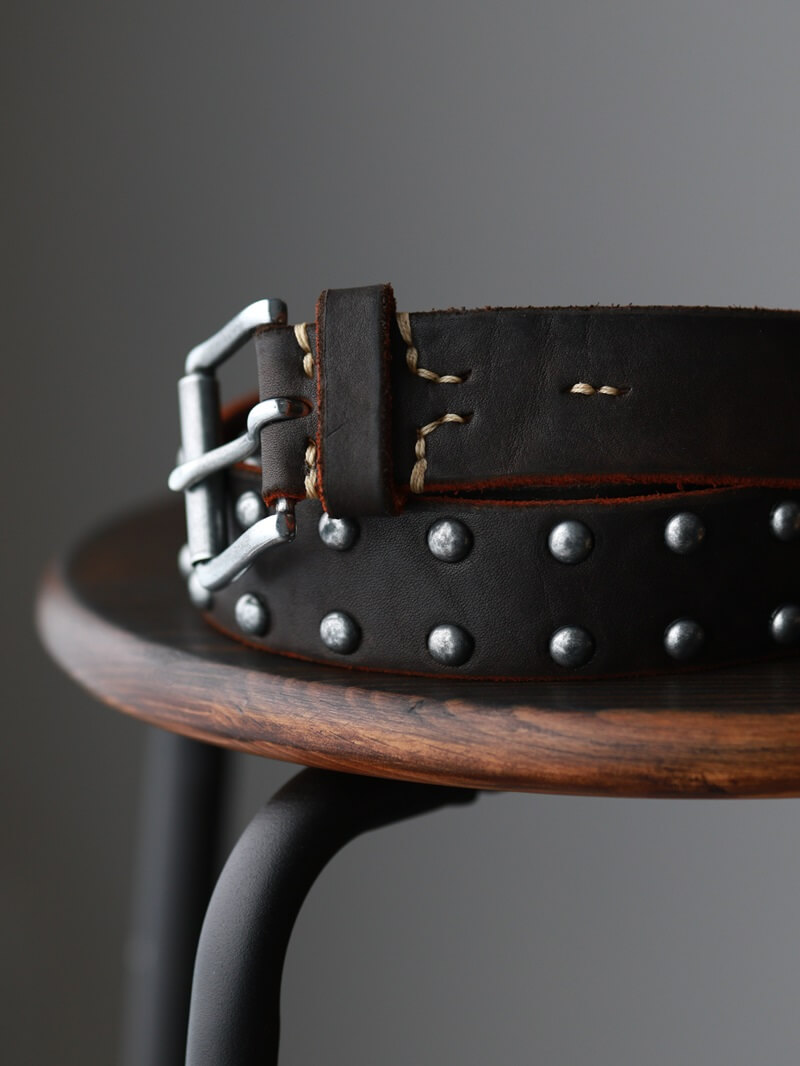 Vintage Works ヴィンテージワークス Leather belt 5Hole Made in USA studs レザースタッズベルト 5ホール 茶芯 DH5550