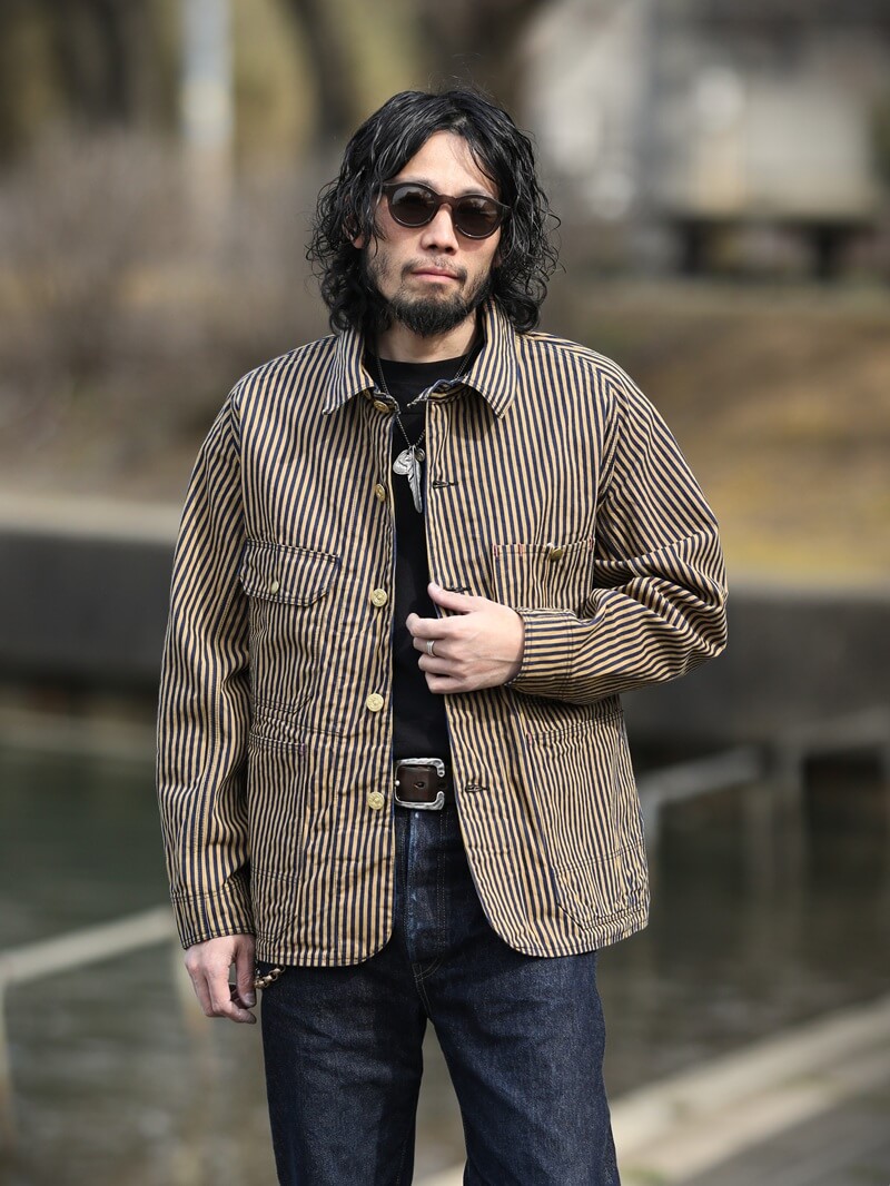 TCB jeans TCBジーンズ Cat Head Jacket Brown Tabby Stripe キャットヘッドジャケット ブラウンヒッコリー