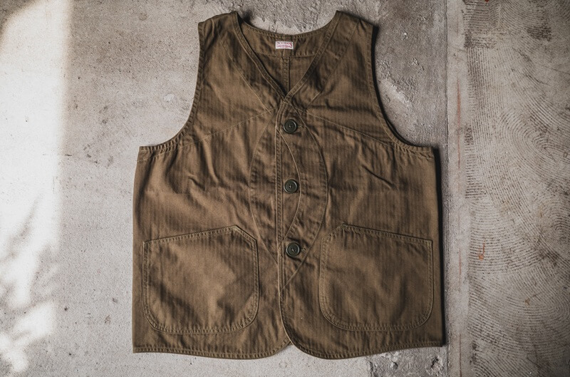 TCB jeans TCBジーンズ Huntsman Vest Neppy Green Herringbone ハンツマンベスト ヘリンボーン