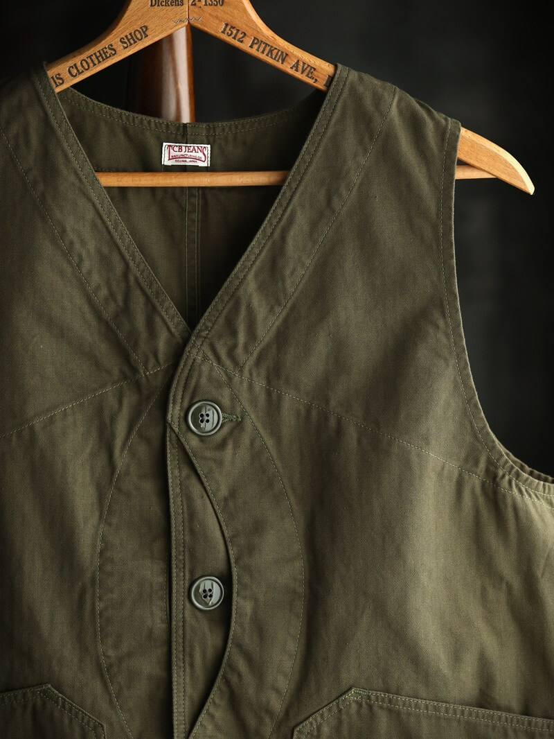 TCB jeans TCBジーンズ Huntsman Vest Neppy Green Herringbone ハンツマンベスト ヘリンボーン
