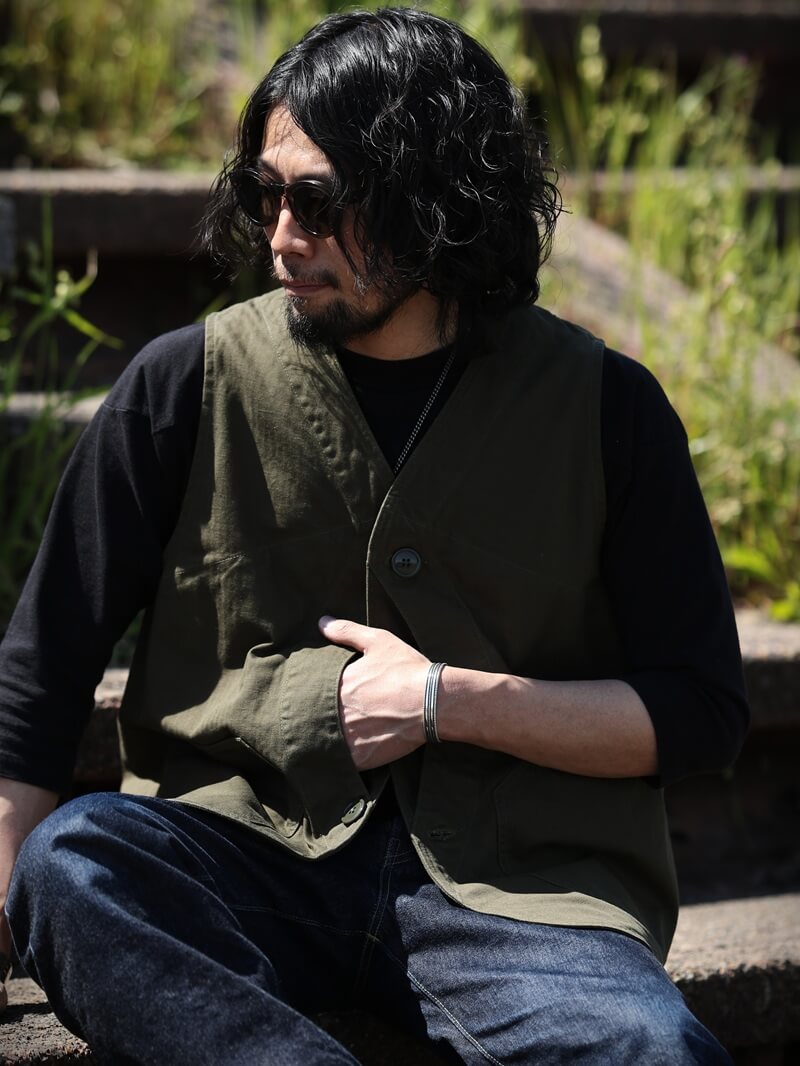 TCB jeans TCBジーンズ Huntsman Vest Neppy Green Herringbone ハンツマンベスト ヘリンボーン