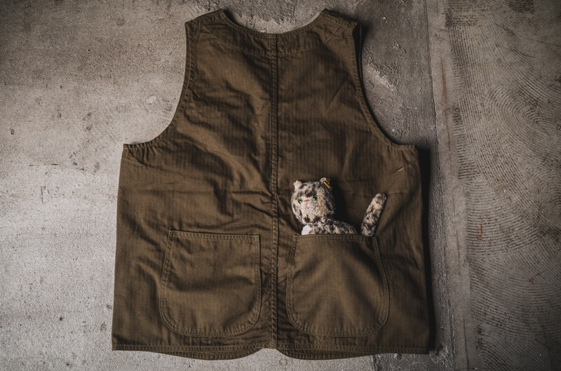 TCB jeans TCBジーンズ Huntsman Vest Neppy Green Herringbone ハンツマンベスト ヘリンボーン