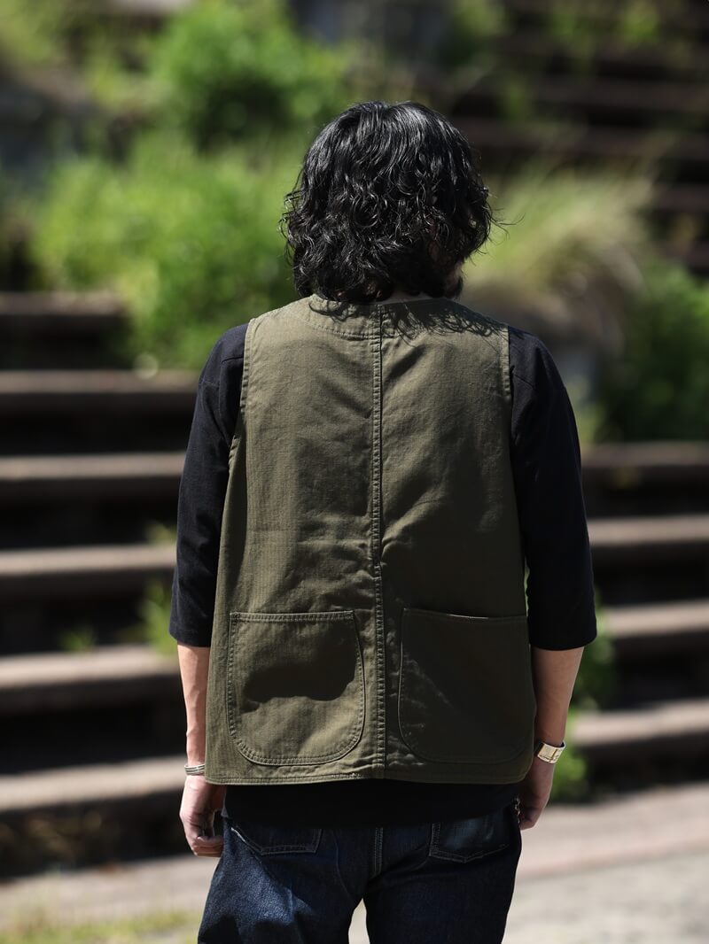 TCB jeans TCBジーンズ Huntsman Vest Neppy Green Herringbone ハンツマンベスト ヘリンボーン