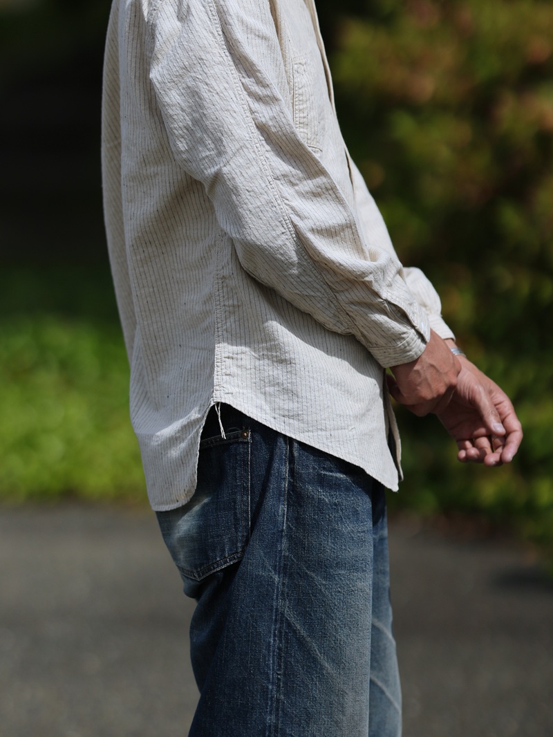 TCB jeans TCBジーンズ Detachable Collar Work Shirt  Beige Stripe デタッチャブルカラーワークシャツ ベージュストライプ