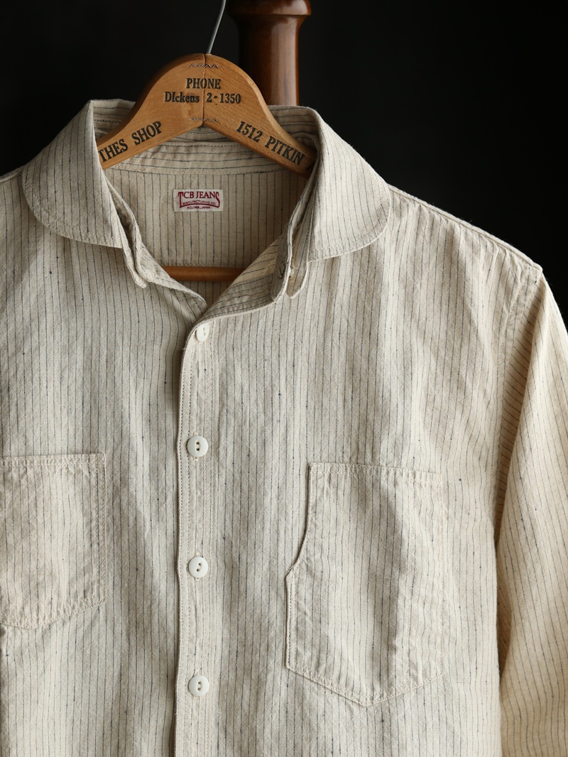 TCB jeans TCBジーンズ Detachable Collar Work Shirt  Beige Stripe デタッチャブルカラーワークシャツ ベージュストライプ