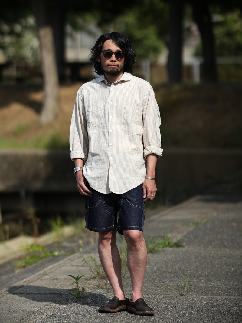 TCB jeans TCBジーンズ Detachable Collar Work Shirt  Beige Stripe デタッチャブルカラーワークシャツ ベージュストライプ