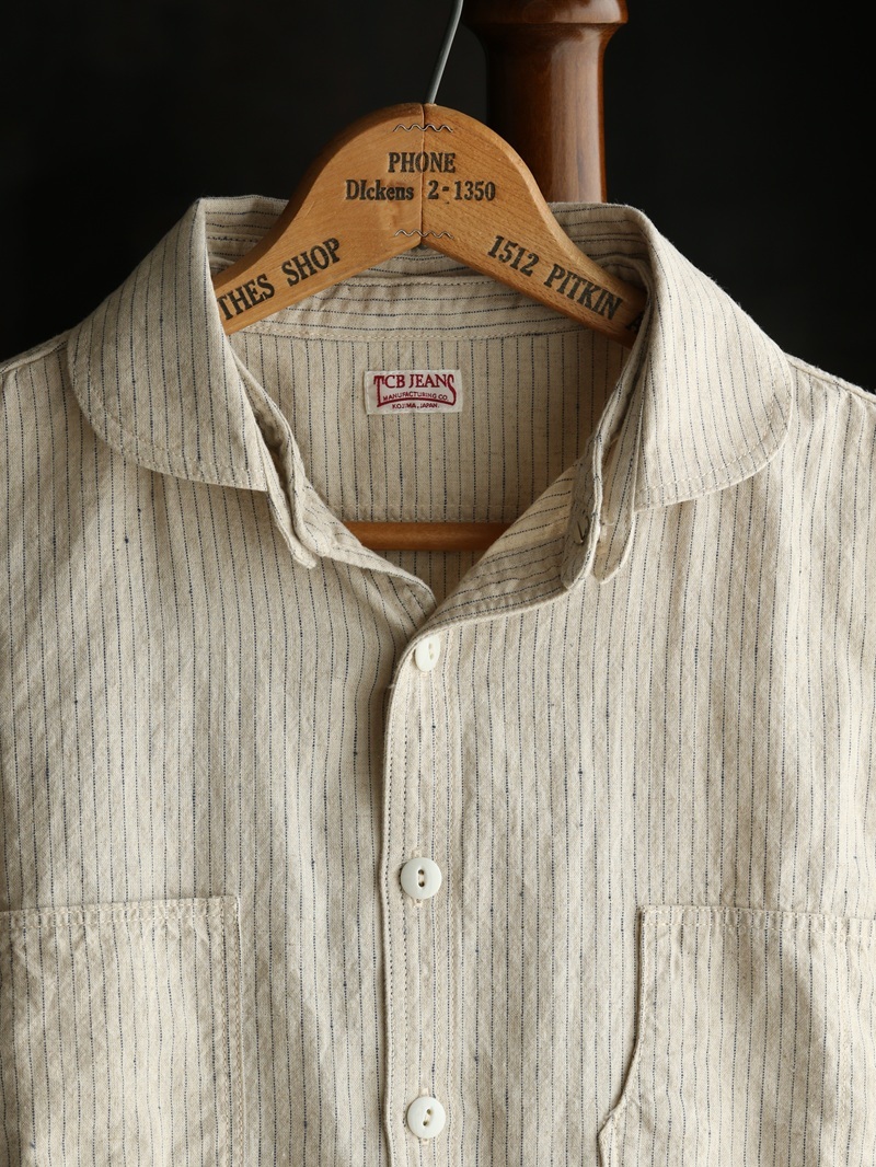 TCB jeans TCBジーンズ Detachable Collar Work Shirt  Beige Stripe デタッチャブルカラーワークシャツ ベージュストライプ
