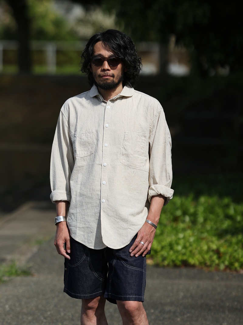 TCB jeans TCBジーンズ Detachable Collar Work Shirt  Beige Stripe デタッチャブルカラーワークシャツ ベージュストライプ