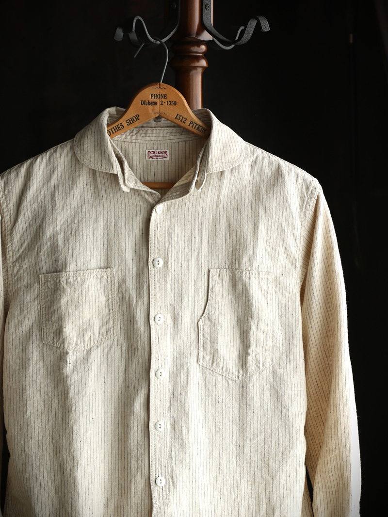 TCB jeans TCBジーンズ Detachable Collar Work Shirt  Beige Stripe デタッチャブルカラーワークシャツ ベージュストライプ