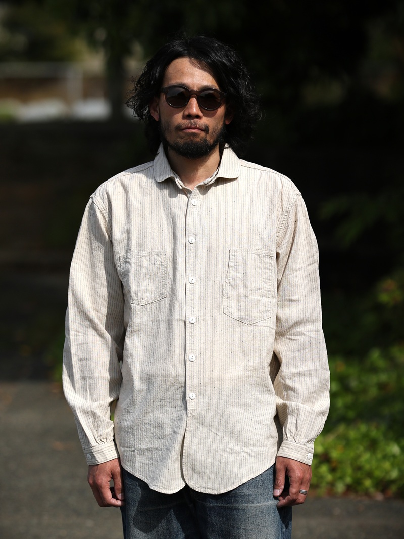 TCB jeans TCBジーンズ Detachable Collar Work Shirt  Beige Stripe デタッチャブルカラーワークシャツ ベージュストライプ