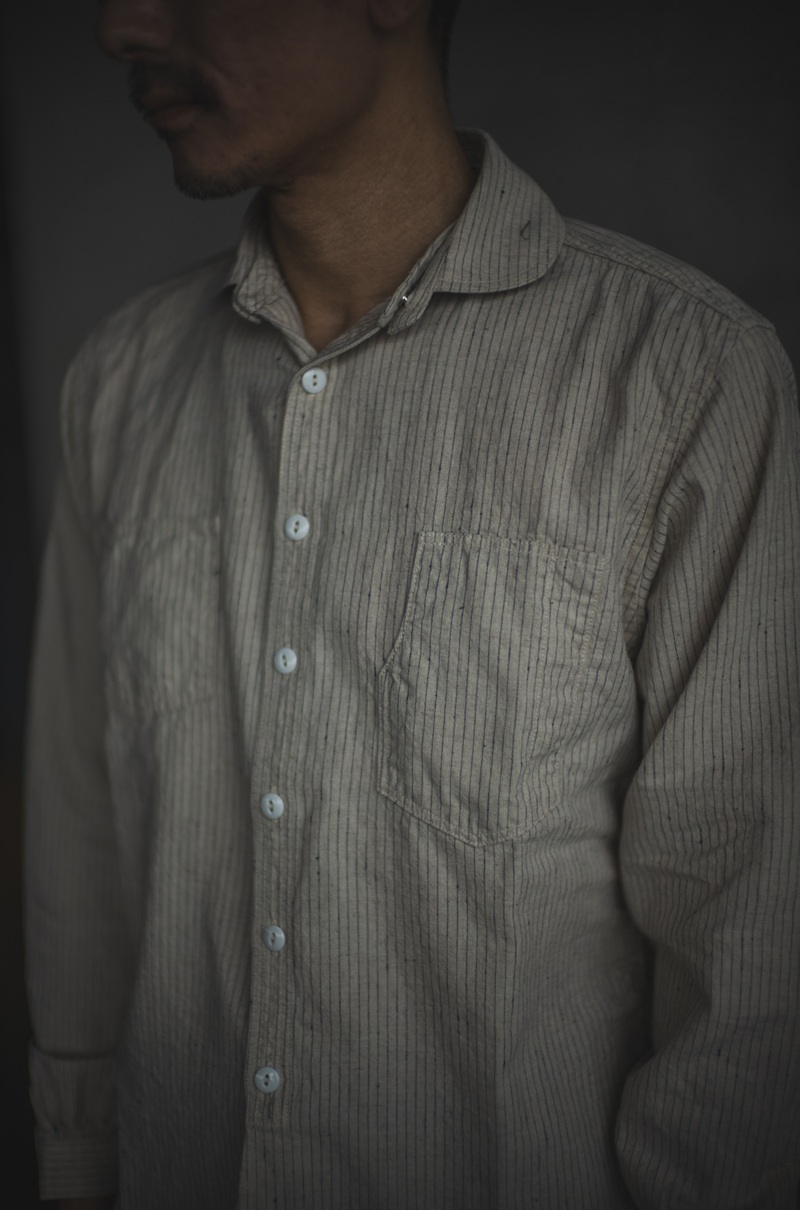 TCB jeans TCBジーンズ Detachable Collar Work Shirt  Beige Stripe デタッチャブルカラーワークシャツ ベージュストライプ