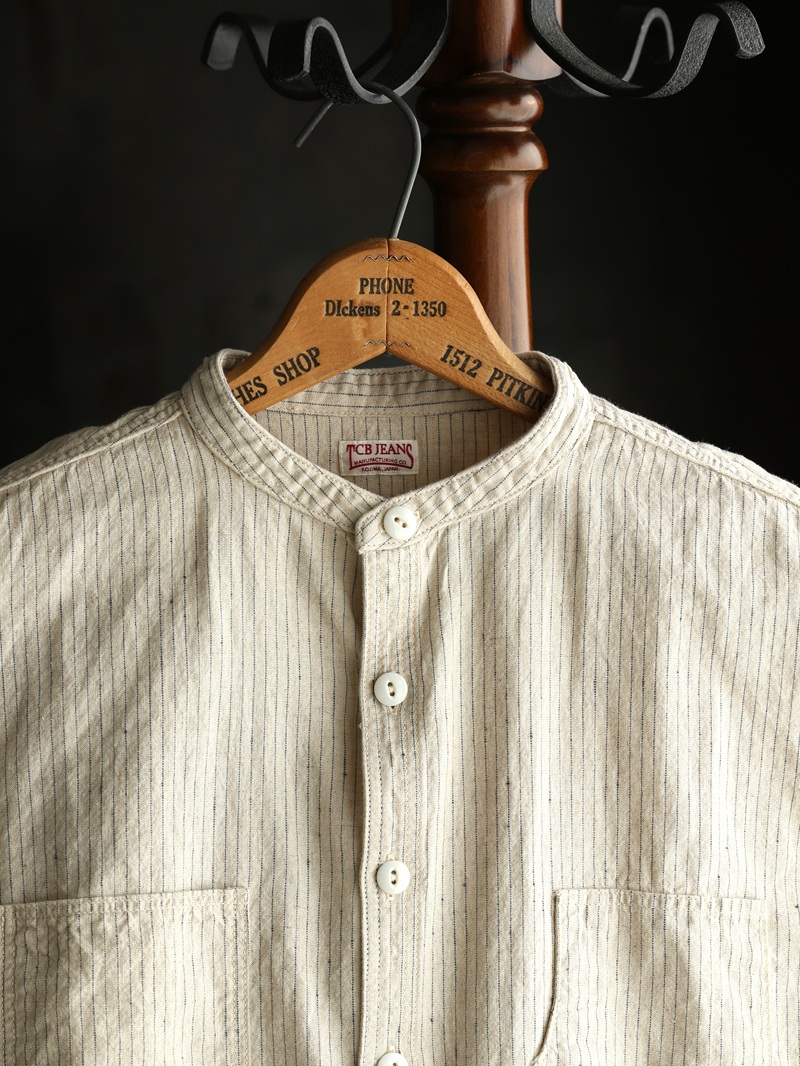TCB jeans TCBジーンズ Detachable Collar Work Shirt  Beige Stripe デタッチャブルカラーワークシャツ ベージュストライプ