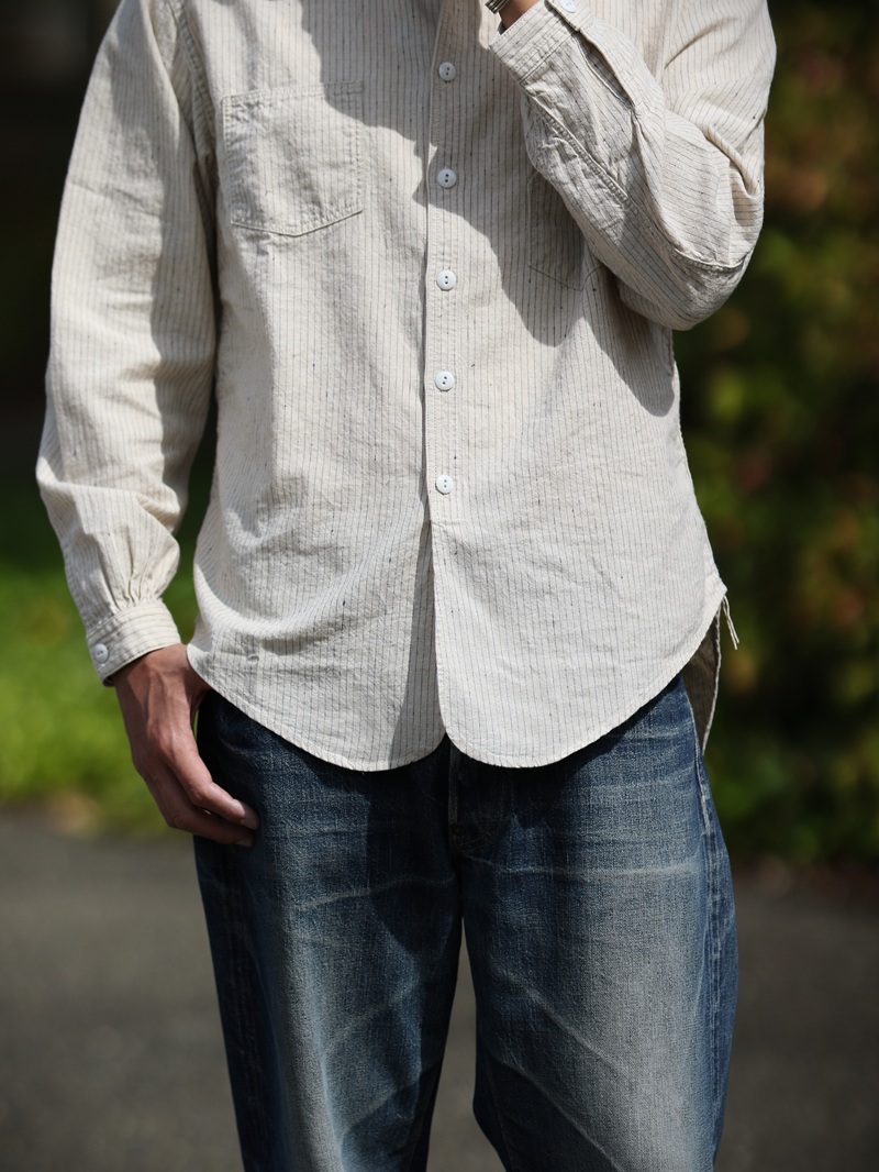 TCB jeans TCBジーンズ Detachable Collar Work Shirt  Beige Stripe デタッチャブルカラーワークシャツ ベージュストライプ