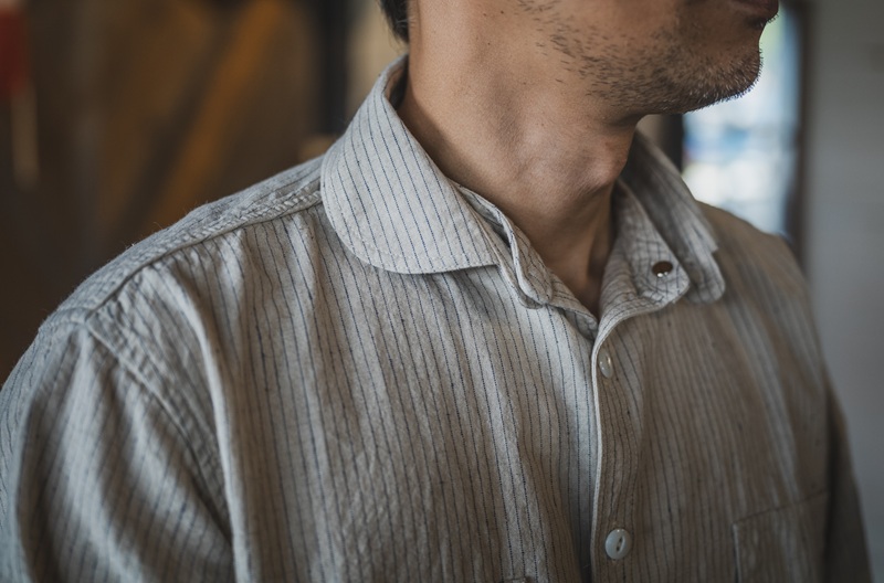 TCB jeans TCBジーンズ Detachable Collar Work Shirt  Beige Stripe デタッチャブルカラーワークシャツ ベージュストライプ