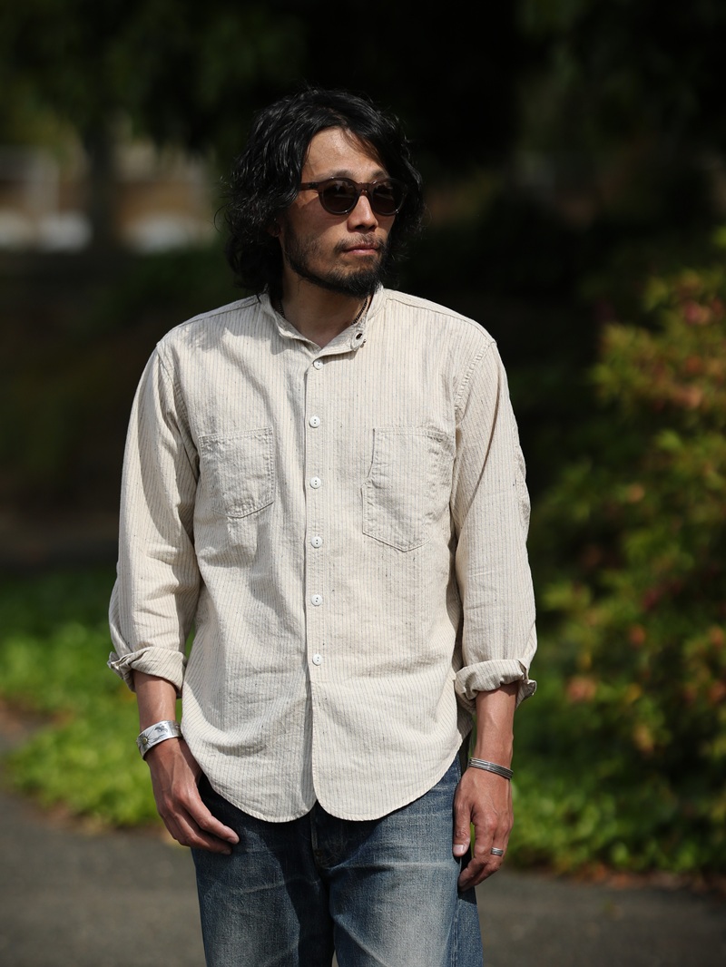 TCB jeans TCBジーンズ Detachable Collar Work Shirt  Beige Stripe デタッチャブルカラーワークシャツ ベージュストライプ