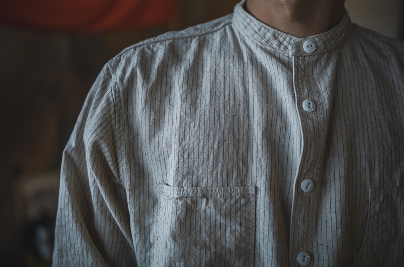 TCB jeans TCBジーンズ Detachable Collar Work Shirt  Beige Stripe デタッチャブルカラーワークシャツ ベージュストライプ
