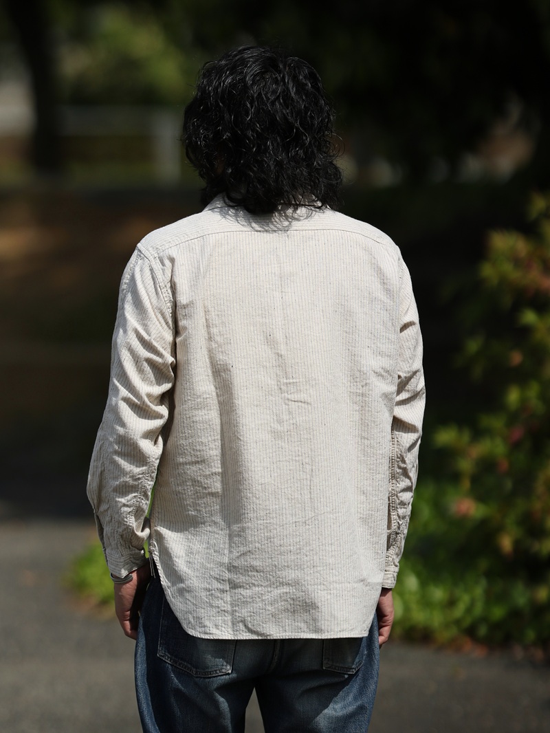 TCB jeans TCBジーンズ Detachable Collar Work Shirt  Beige Stripe デタッチャブルカラーワークシャツ ベージュストライプ