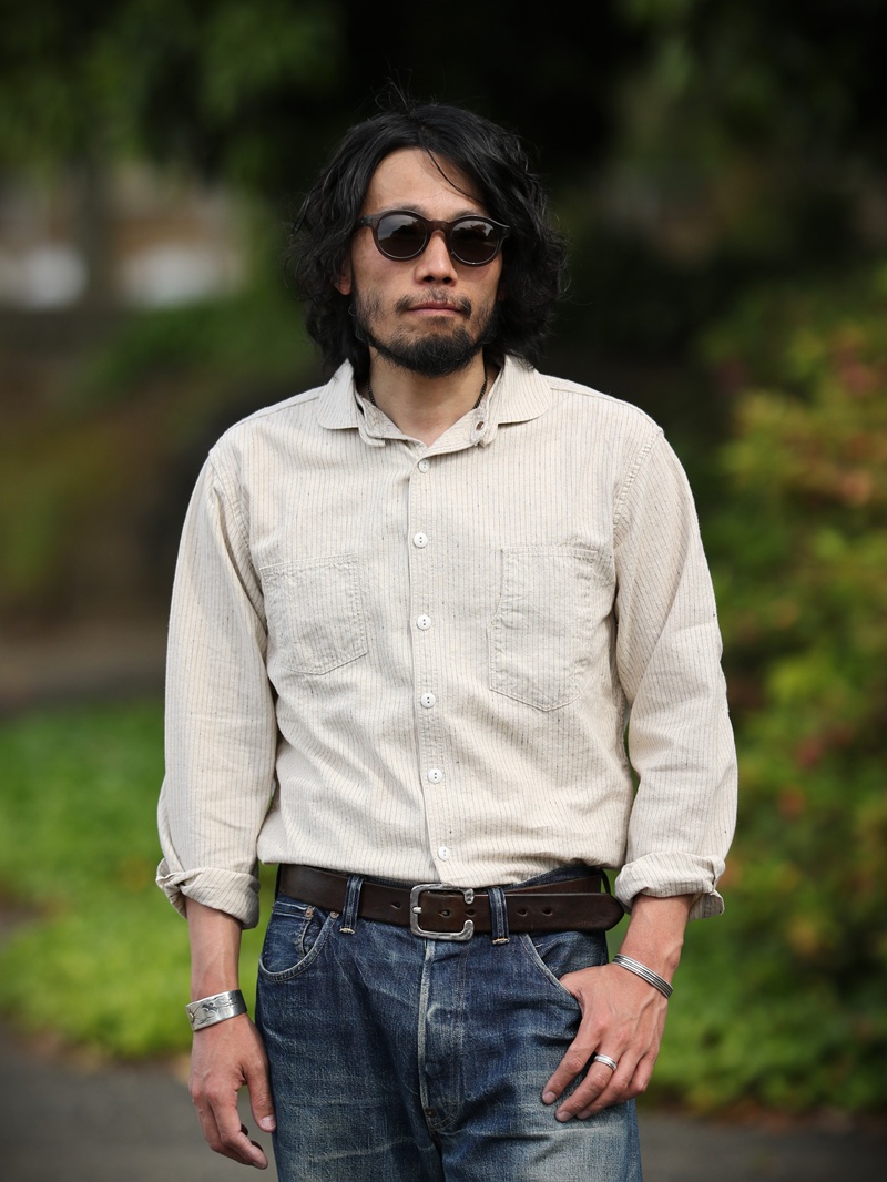 TCB jeans TCBジーンズ Detachable Collar Work Shirt  Beige Stripe デタッチャブルカラーワークシャツ ベージュストライプ
