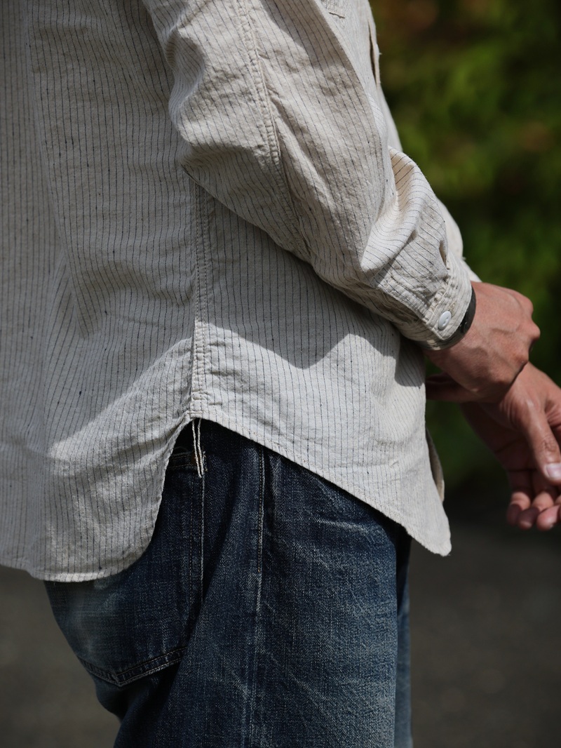 TCB jeans TCBジーンズ Detachable Collar Work Shirt  Beige Stripe デタッチャブルカラーワークシャツ ベージュストライプ