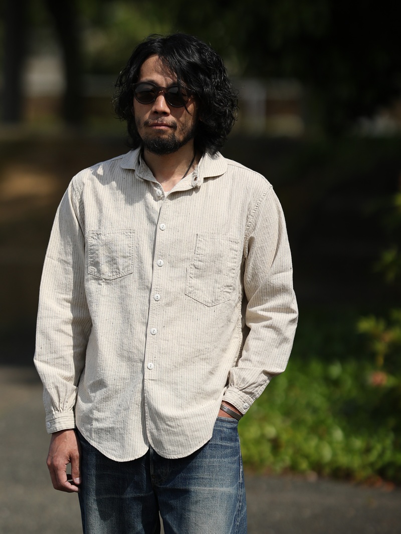TCB jeans TCBジーンズ Detachable Collar Work Shirt  Beige Stripe デタッチャブルカラーワークシャツ ベージュストライプ