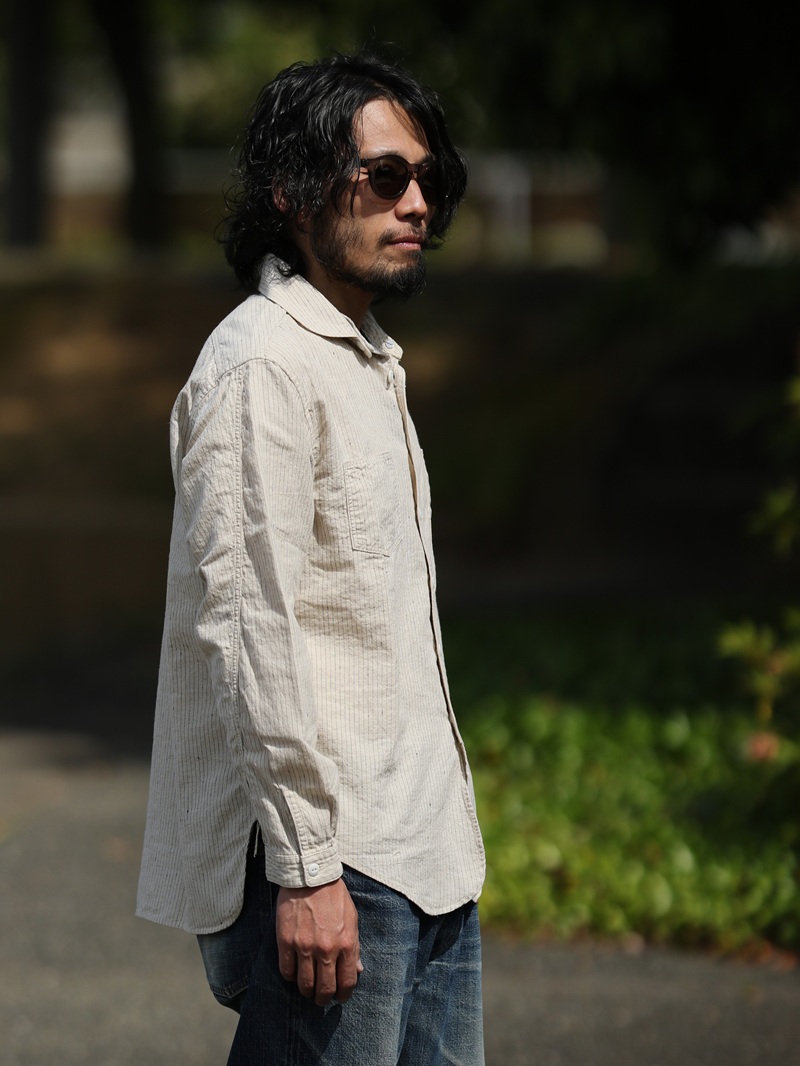 TCB jeans TCBジーンズ Detachable Collar Work Shirt  Beige Stripe デタッチャブルカラーワークシャツ ベージュストライプ