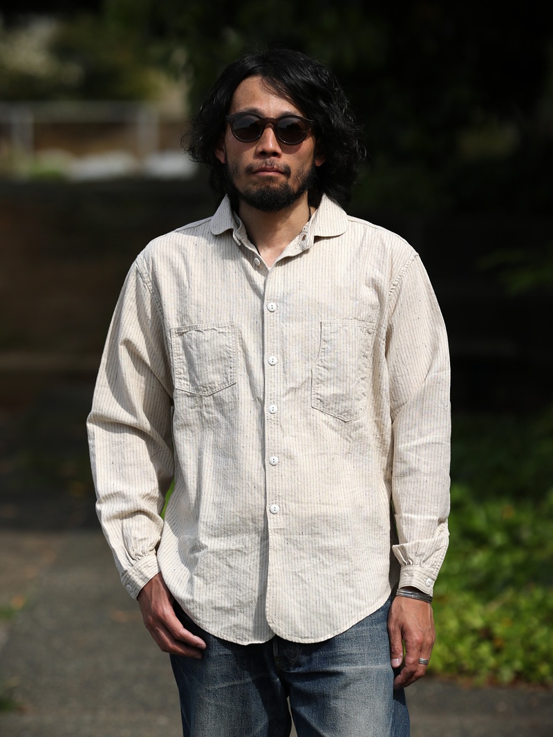 TCB jeans TCBジーンズ Detachable Collar Work Shirt  Beige Stripe デタッチャブルカラーワークシャツ ベージュストライプ