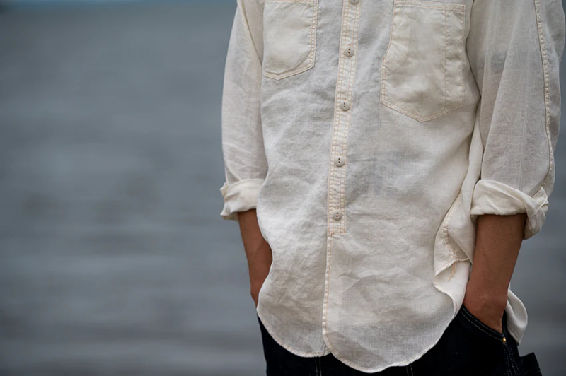 TCB jeans TCBジーンズ Detachable Collar Work Shirt  Beige Stripe デタッチャブルカラーワークシャツ ベージュストライプ