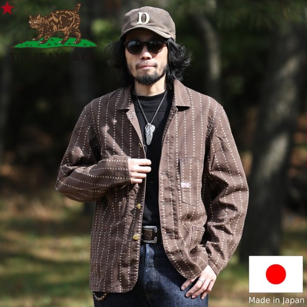 画像1: TCB jeans  TCBジーンズ  Cathartt Chore Coat Brown Paw Stripe  キャットハート チョアコート ブラウンパウストライプ  (1)